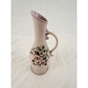 Lefton China Pink Vase #1031 Hand Painted Roses Gold Trim Japan Vintage 7"